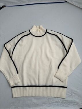 Peter Oliveira Amelie ivory and black contrast trim mock neck sweater